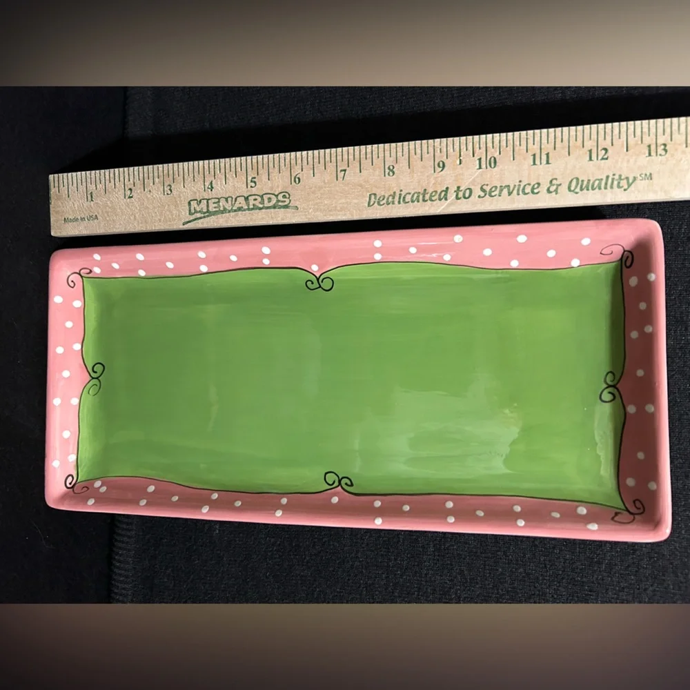 MSC Mainstreet Collection Hand Painted Rectangular Tray Green & Pink